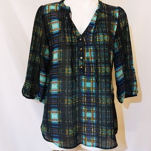 🎁Princess Vera Wang 3/4 sleeve plaid blouse Sz. Large